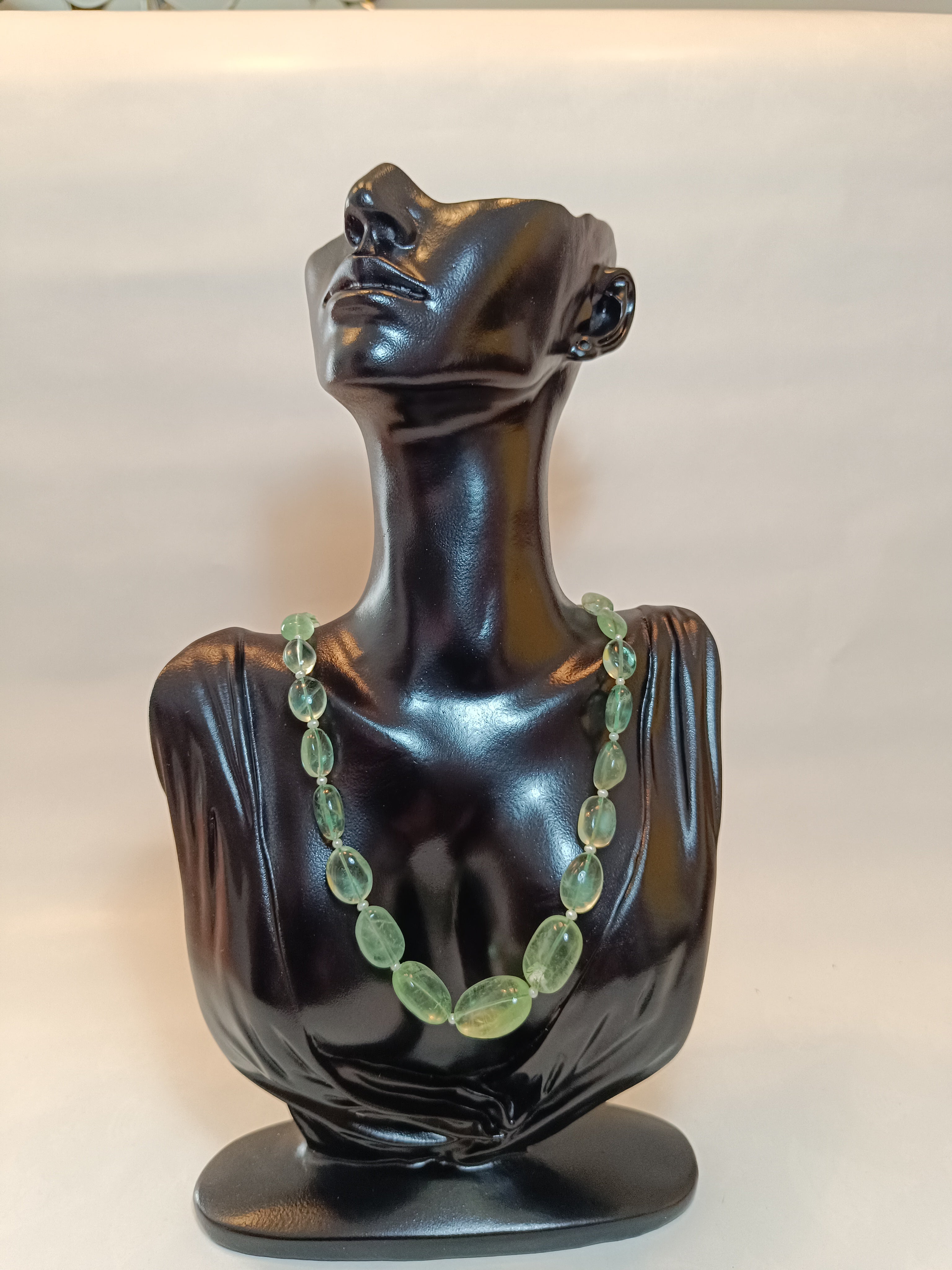 Grüne Fluorit Halskette mit  Zuchtperlen (mit Magnetverschluss)