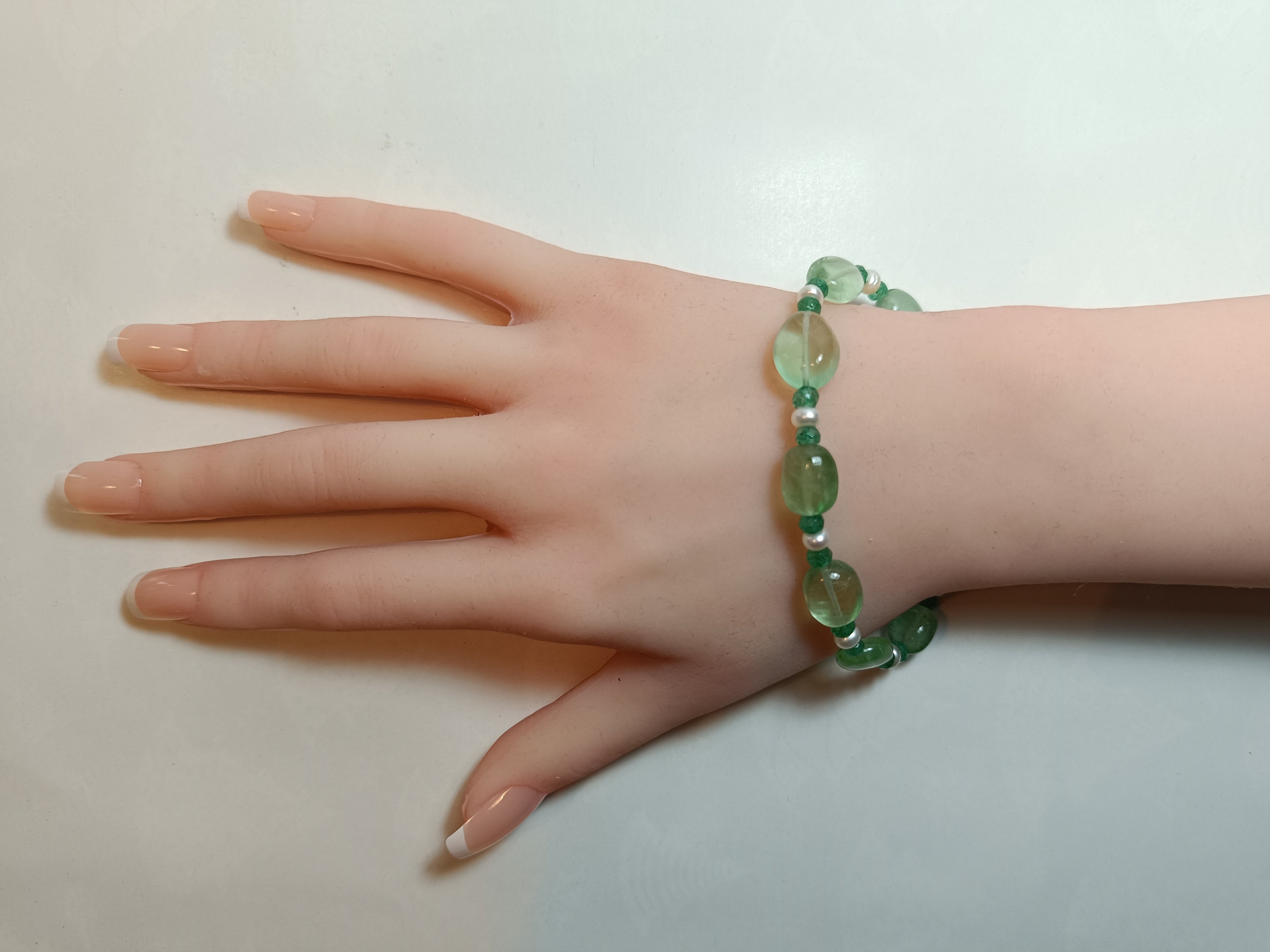 Fluorit-Aventurin Armkette mit Zuchtperlen