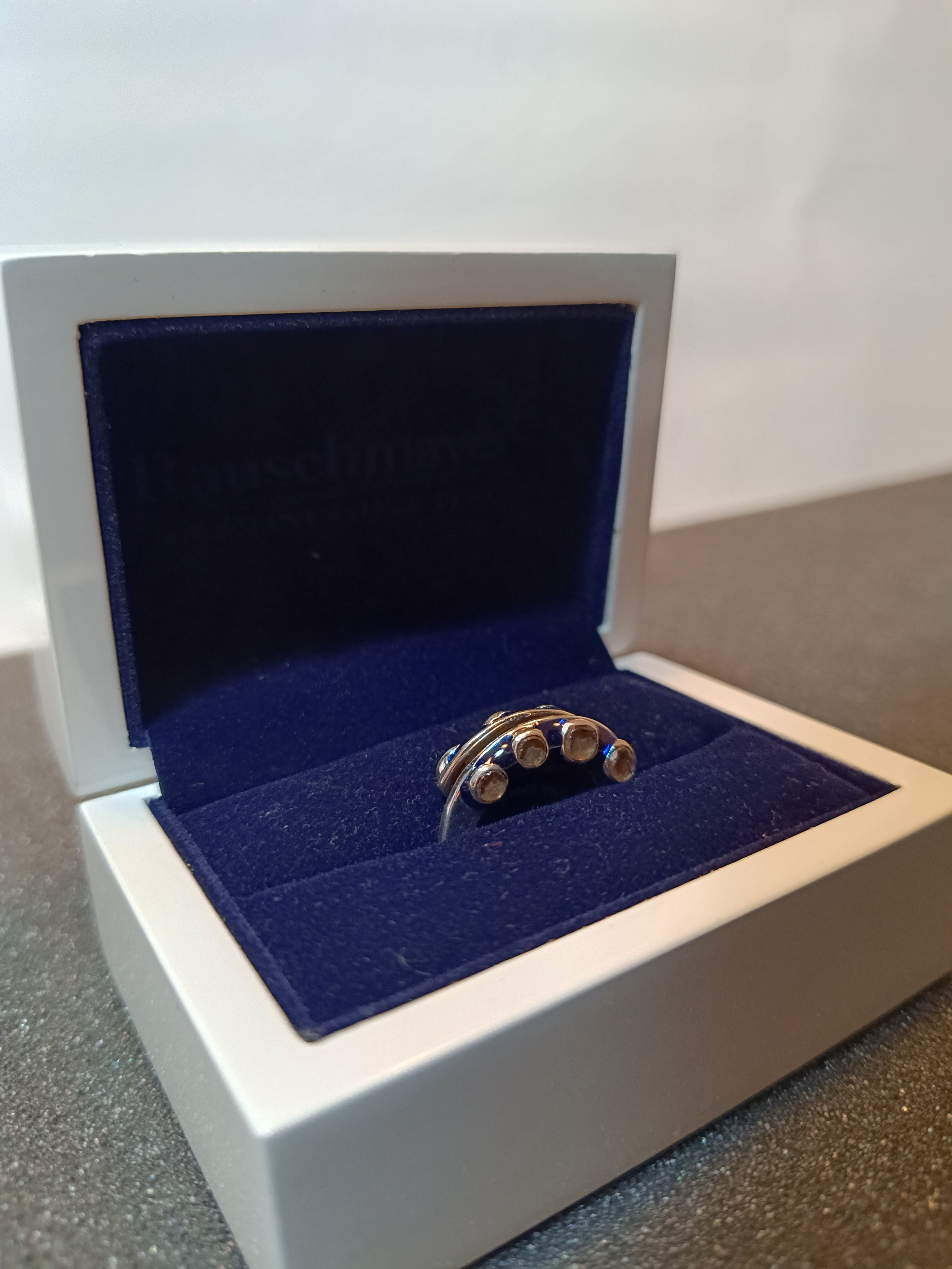 Blau Email Bergkristall Ring