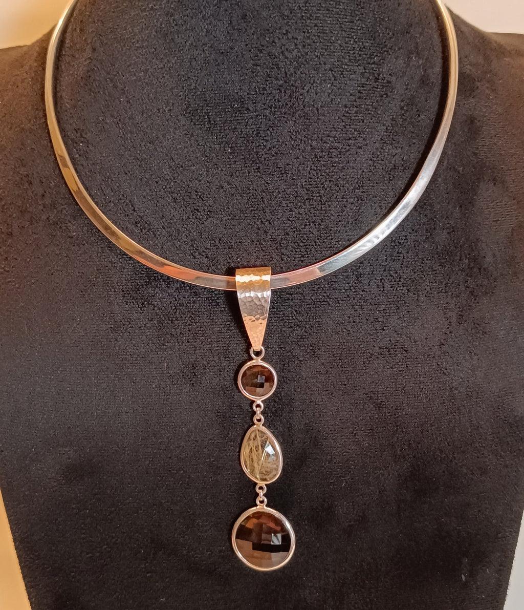 Goldener Rutilquarz-Rauchquarz Anhänger