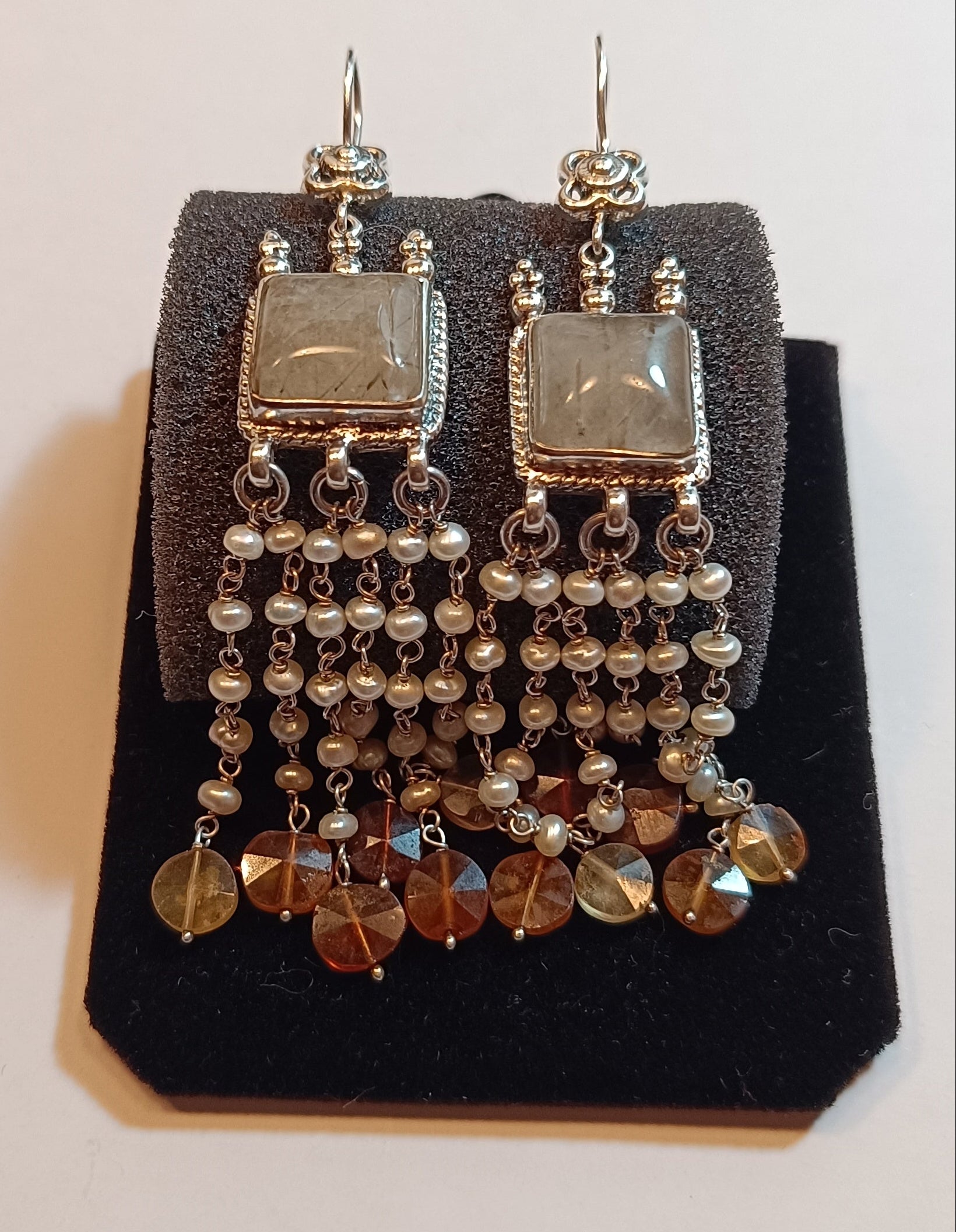 Rutilquarz-Zuchtperlen-Karneol Ohrringe