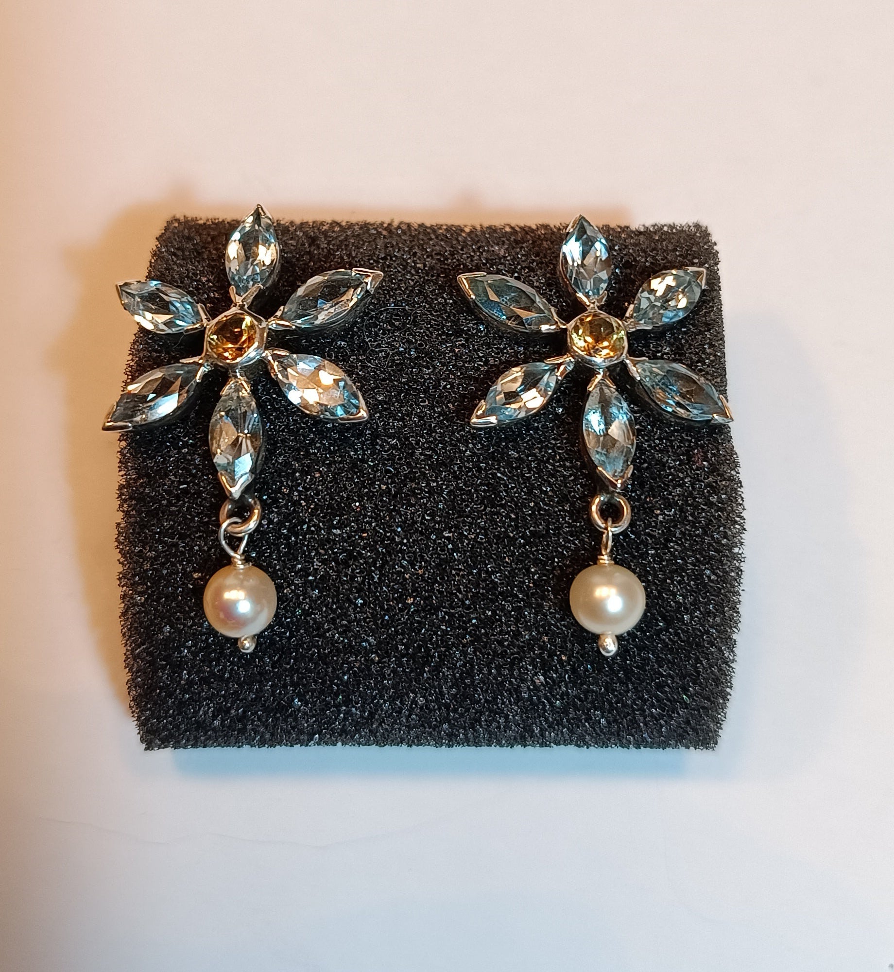 Blautopas-Zuchtperlen-Citrin Ohrstecker